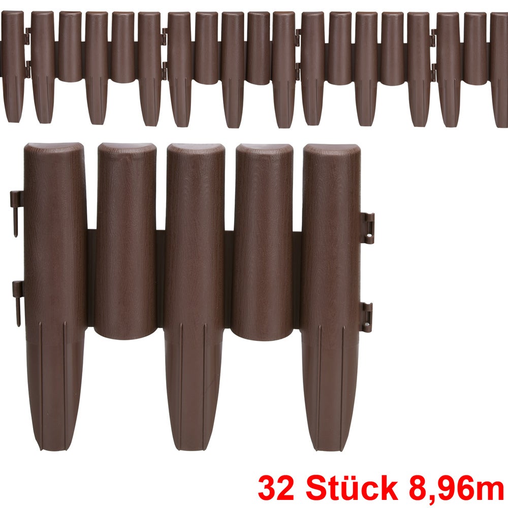 DEUBA® Bordure de jardin plastique 8,96m résistante intempéries UV piquet terre bordure parterre plate-bande délimitation pelouse aspect bois brun - 2