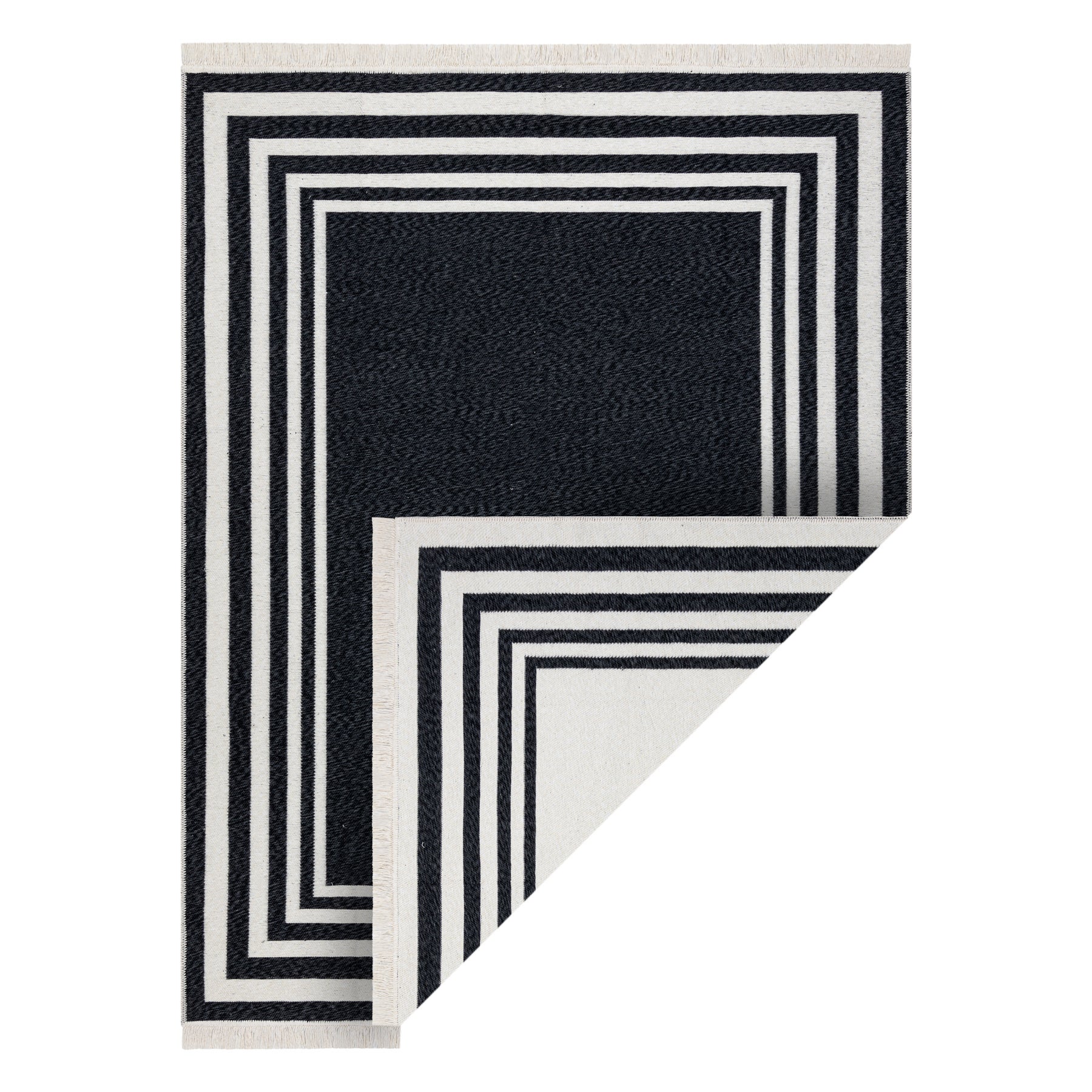 Dywan TWIN 22990 Ramka bawełna, dwustronny Ekologiczny frędzle - czarny / krem 80x150 cm