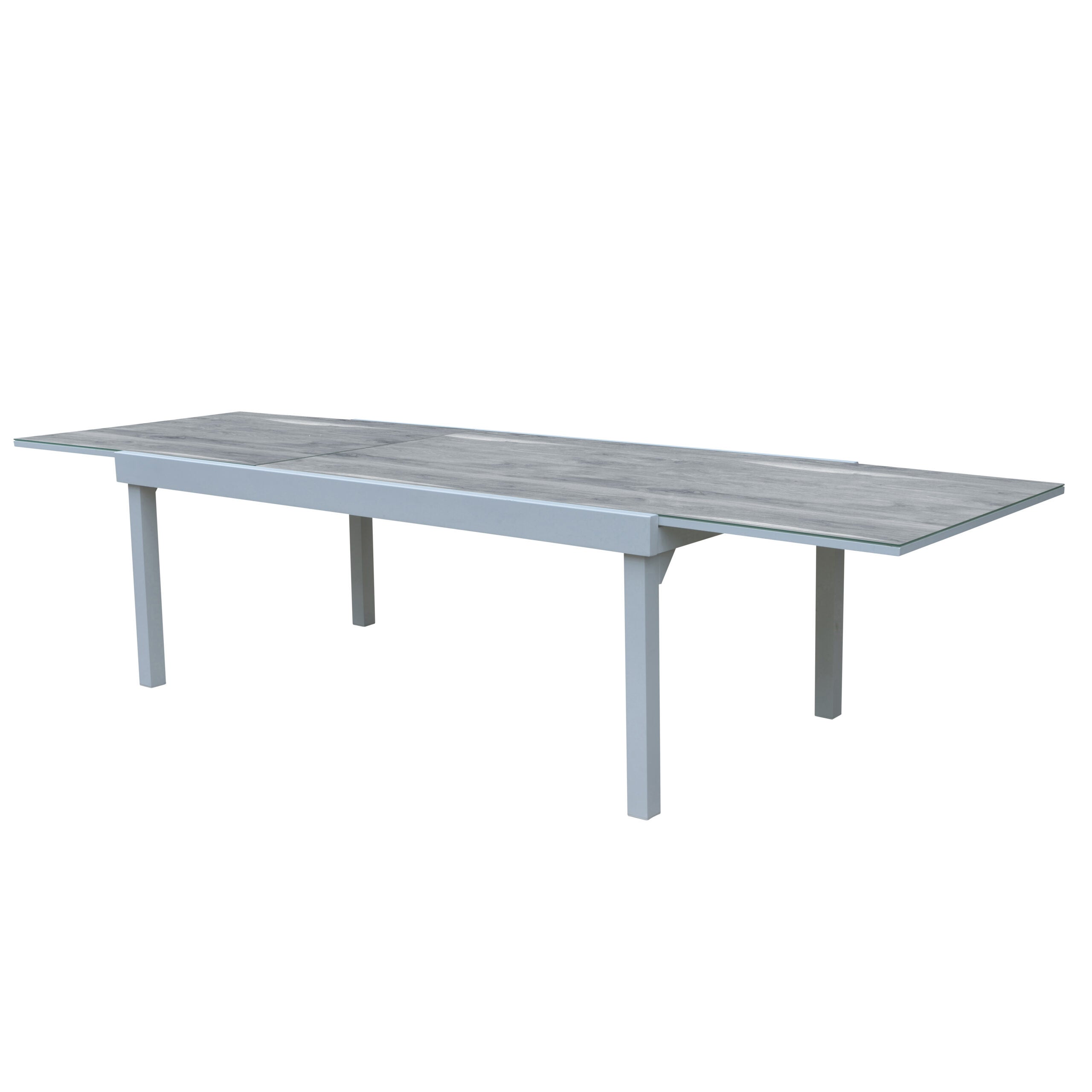 Ensemble MODULO 8/12p en aluminium blanc et verre décors bois avec 12 fauteuils en textilène - 5