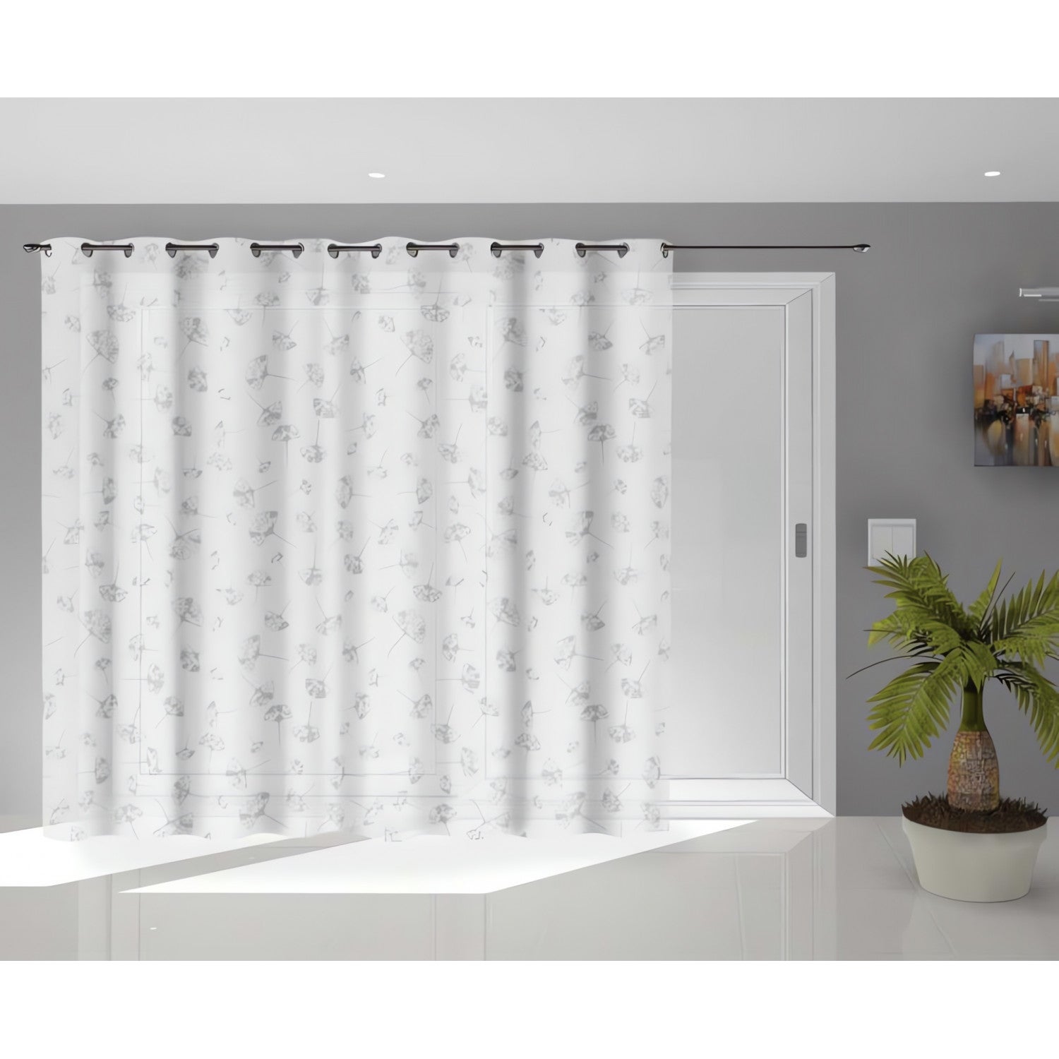 Voilage Pour Baie Vitrée 280x250 Cm - Jacquard Blanc Et Or, 16 Oeillets Inox | Prêt à Poser, Lavable En Machine - 4