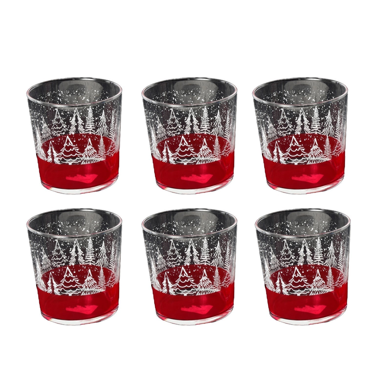 Set 6 Bicchieri Di Vetro Rosso Natalizi - Capacit&agrave; 350ml, Decorazioni Festive, Per Cocktail E Acqua