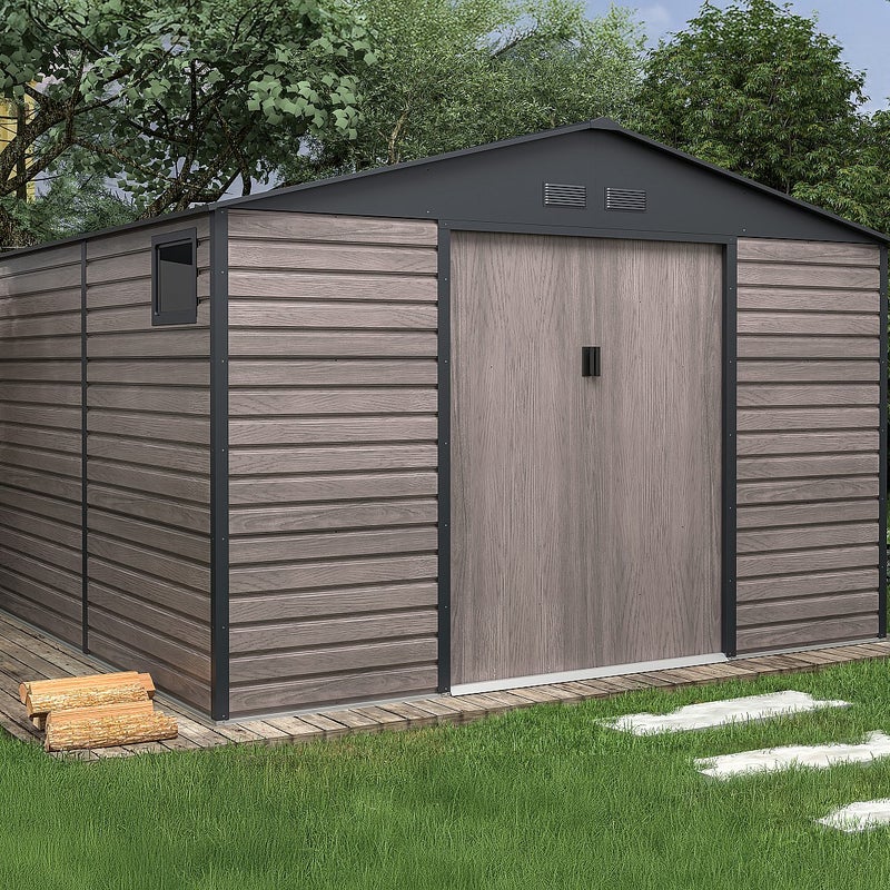 Wiata ogrodowa ADELMO ze stali galwanizowanej, drewnopodobnej – kolor szary – 10,98 m²