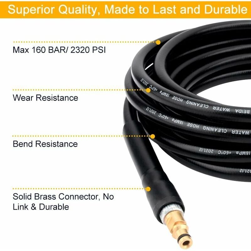 Tuyau de rechange pour nettoyeur haute pression Karcher K2 K3 K4 K5 K6 K7 Tuyau de nettoyage haute pression Connecteur rapide (6m） - 5