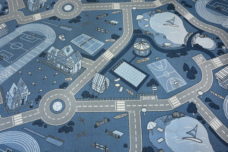 DYWAN - WYKŁADZINA antypoślizgowa dla dzieci STREET niebieski 100x250 cm