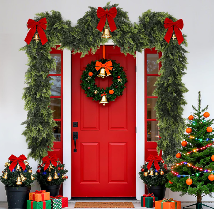 2pcs Ghirlanda di pino a torre natalizia,1,8m,pianta artificiale da appendere alla porta,ghirlanda di rami di pino,fai da te,decorazione per tovaglia - 5