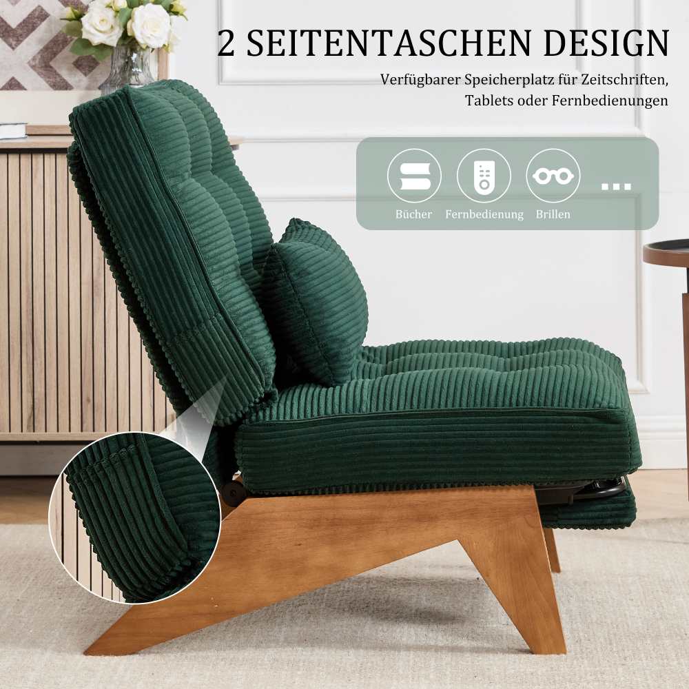 Fauteuil relax moderne en velours côtelé réglable avec repose-pieds, coussin lombaire et pieds en bois massif - 6