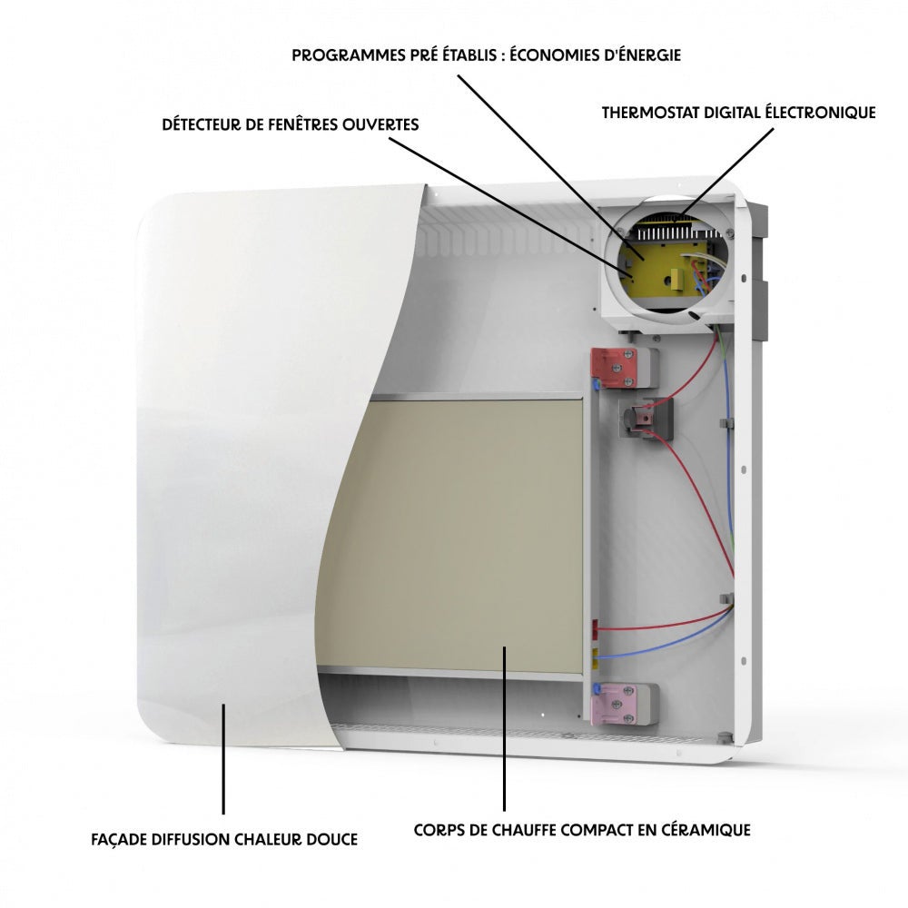 Radiateur électrique céramique GLASS blanc 1000W - 4