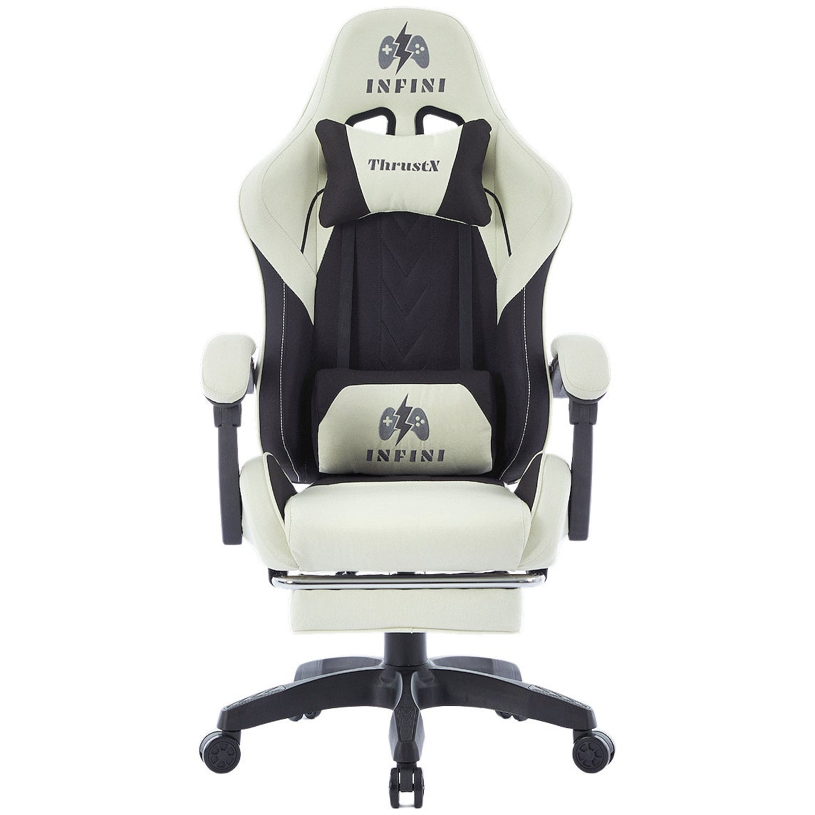 Fotel gamingowy z podnóżkiem oddychający ThrustX Black-Cream