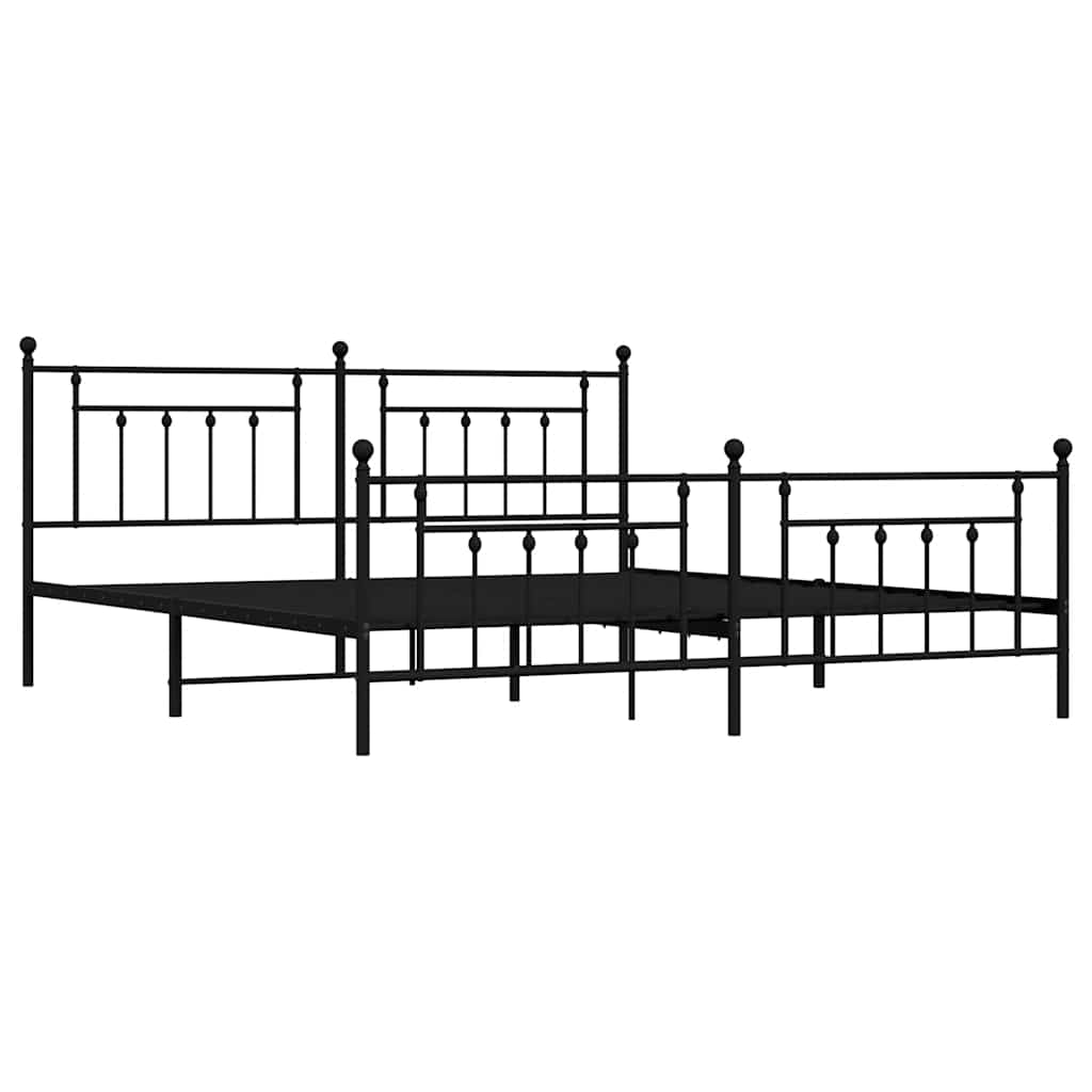 Estructura de cama sin colchón con estribo, de metal negro, para dormitorio, 193 × 203 cm - 3