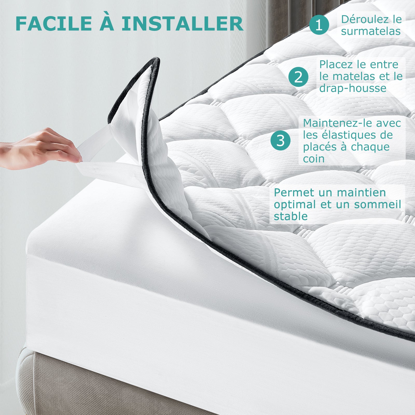 Surmatelas 140x200 cm - INRE, Moelleux,Respirant - pour Matelas 2 Places - 2