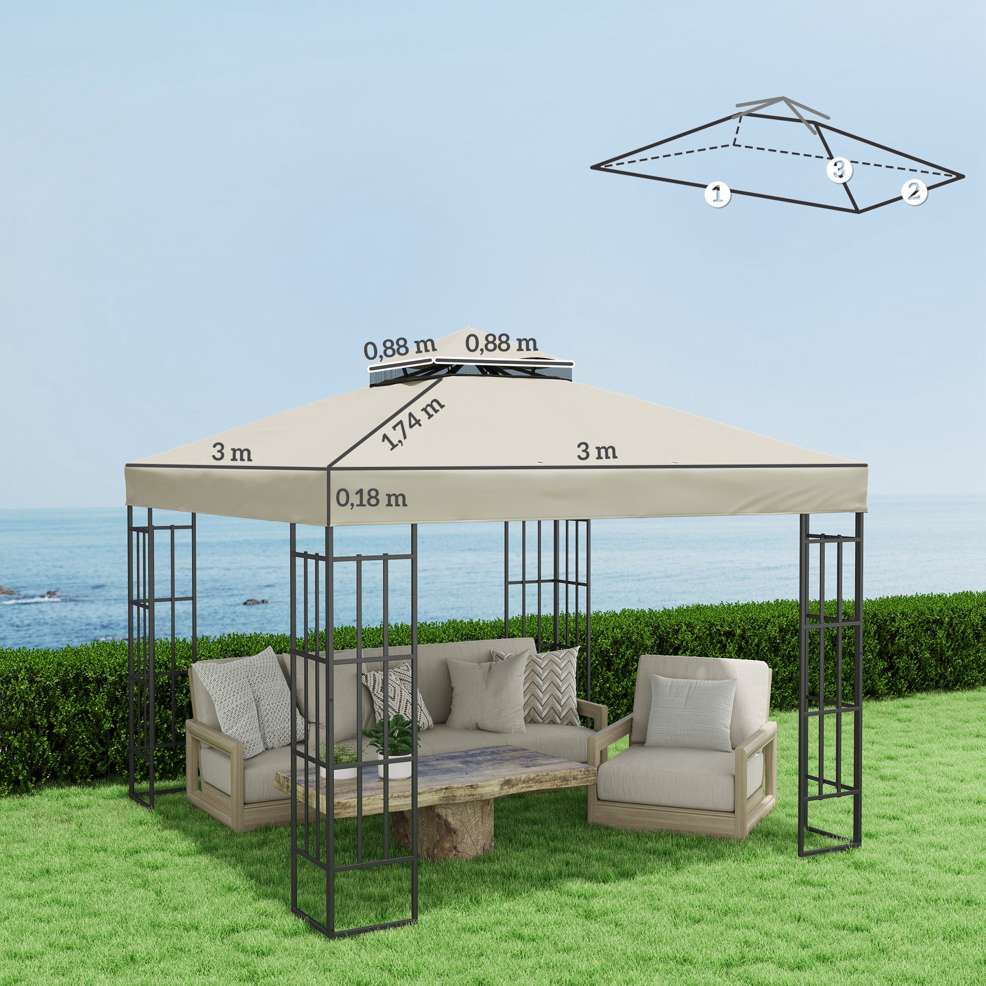 Techo de Repuesto Outsunny Tela Oxford Crema 300x300 cm - 3