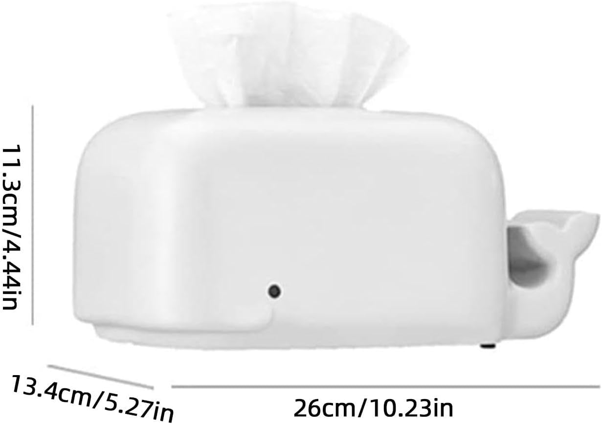 Pudełko na chusteczki silikonowe w kształcie wieloryba, z uchwytem na telefon komórkowy, białe - 2