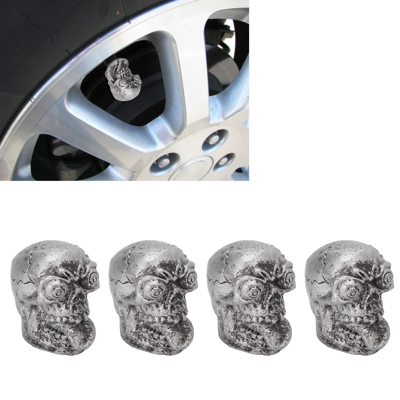 Tappi Per Valvole Pneumatici A Teschio | Confezione Da 4 | In Alluminio | Universali Per Auto, Moto, Bici | Colore Bianco