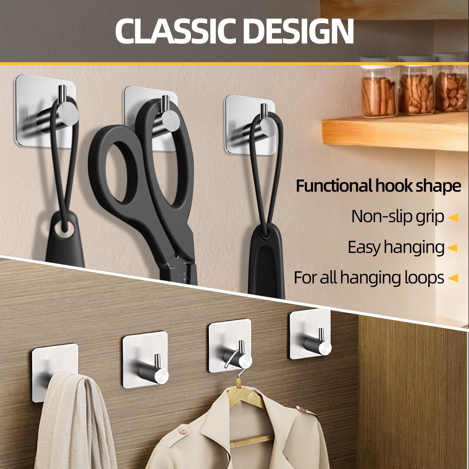 Ganci Autoadesivi Inossidabili Acciaio 304 Per Bagno E Cucina – Confezione Da 4 Con Colla 3M – Porta Asciugamani, Vestiti, Borse (fino A 5 Kg)