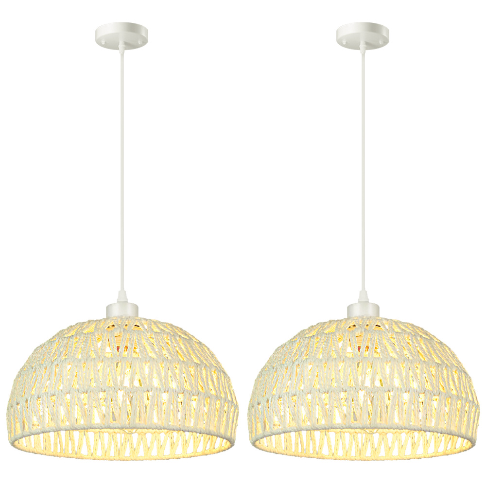 Lote de 2 lámparas rústicas con bombilla, suspensión, plafón, suspensión bohemia, altura regulable, blanca, luz cálida 3000 k