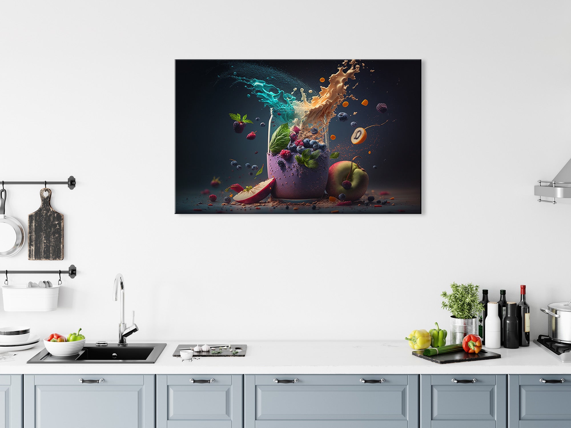 DECLINA, Tableau toile imprimée cuisine, Tableau toile déco smoothie fruités, 50x30 cm - 3