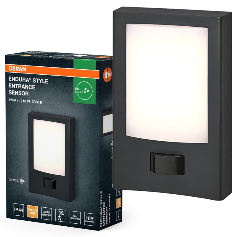 Kinkiet Ogrodowy Osram Lampa Elewacyjna Zewnętrzna LED z Czujnikiem Ruchu i Zmierzchu 13W 900lm 3000K Ciepła biel Szary IP44 1 szt.