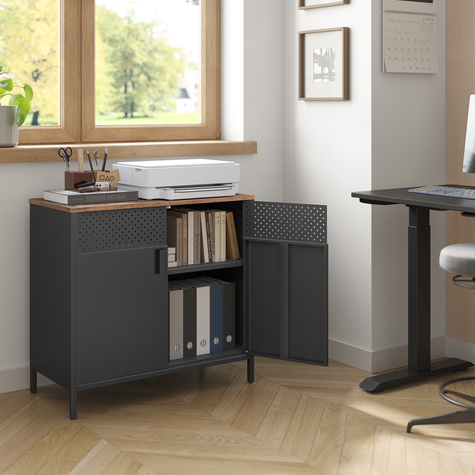 Buffet, Double Porte Aimantée, 80 x 40 x 76 cm, Avec Étagère Réglable - 2