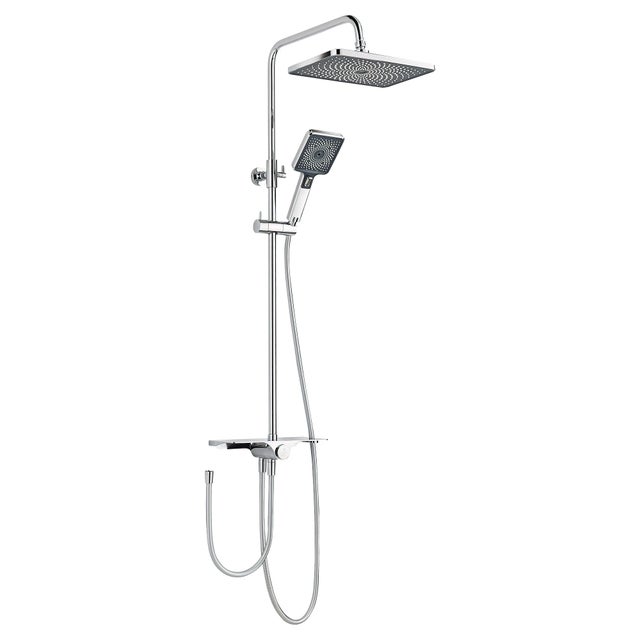 Schulte colonne de douche, avec étagère, robinetterie avec douche de tête effet pluie, douchette 3 jets, chrome, VERINA