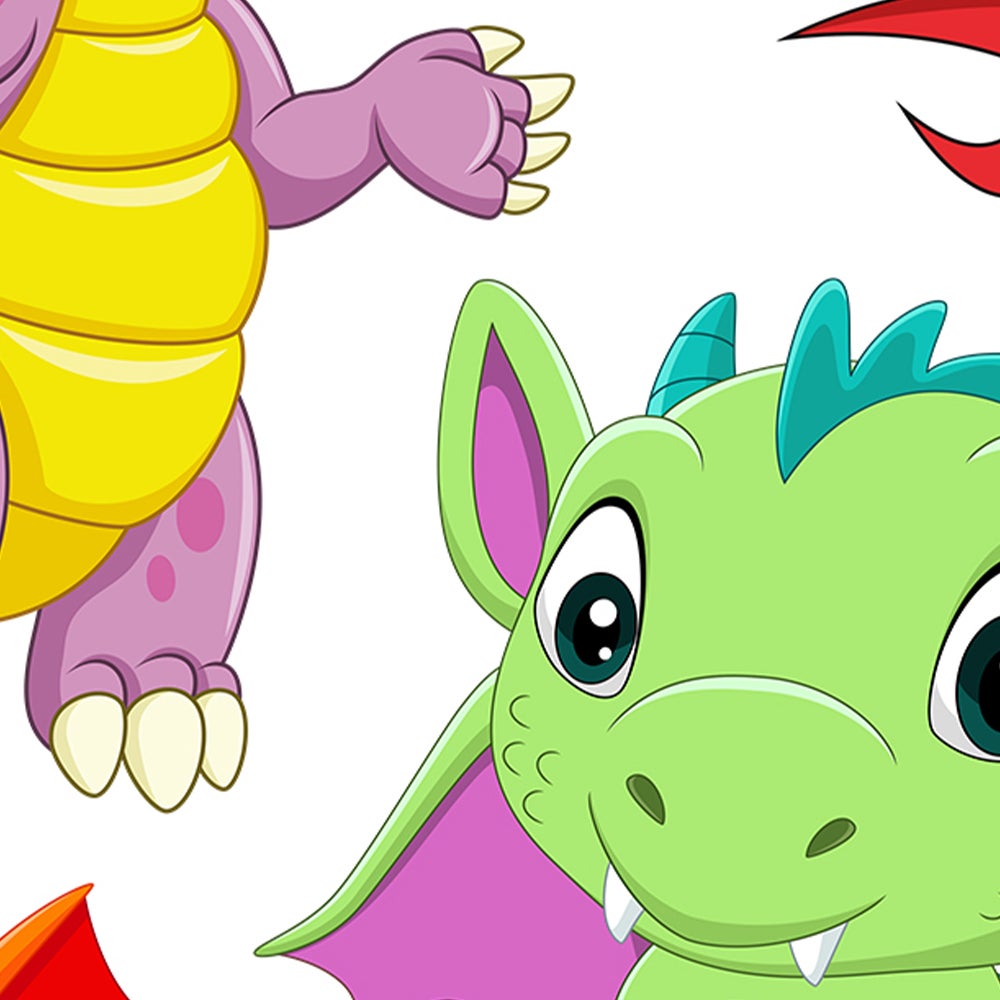 Sticker adesivi murali, draghi di bambini disegnati in stile cartone animato multicolore, 68 cm x 48 cm - 3