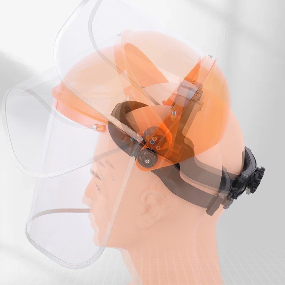 Écran facial de sécurité, visière légère et transparente avec serre-tête, la coupe, le débroussaillage et les travaux de construction, orange. - 3