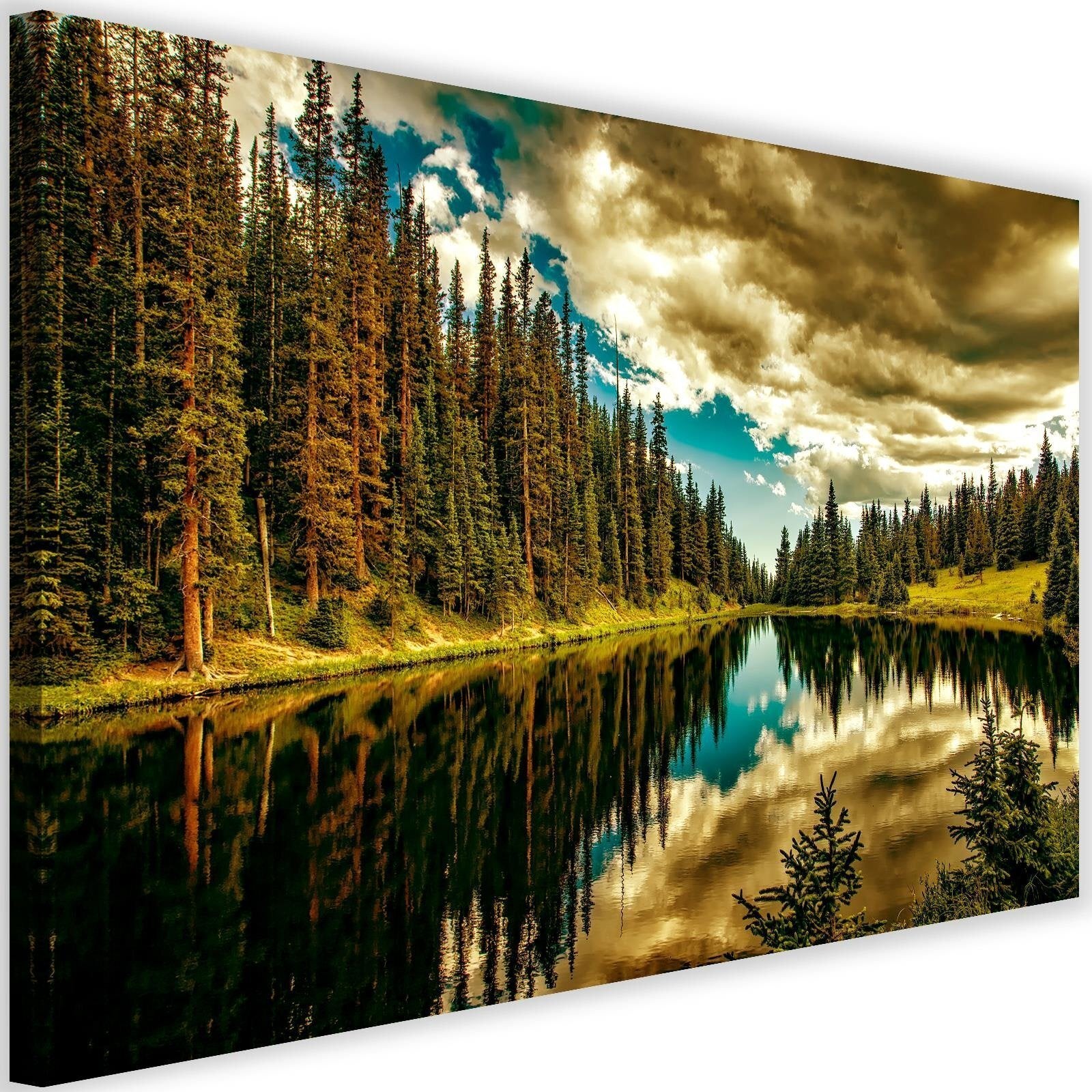 Obraz na płótnie, Las nad górskim jeziorem pejzaż 90x60