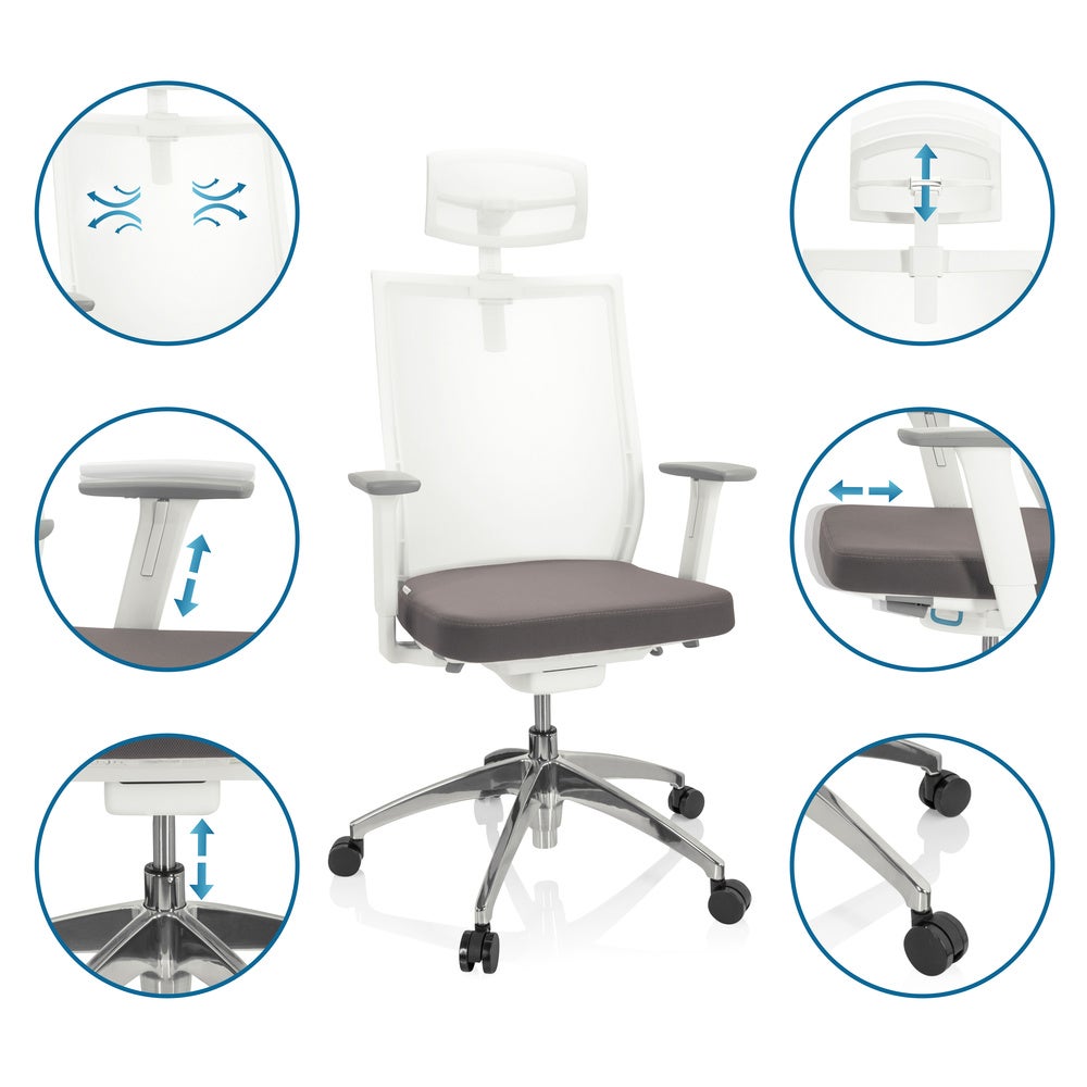 Sedia da ufficio / Sedia girevole ASPEN WHITE PRO Tessuto di maglia / Tessuto grigio hjh OFFICE - 3