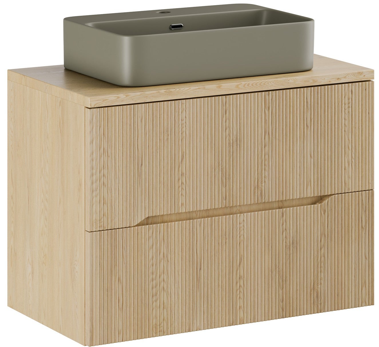 Szafka łazienkowa Nordic Cremona 80 cm dąb ryflowana z zieloną umywalką