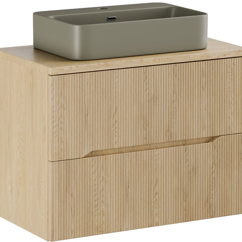 Szafka łazienkowa Nordic Cremona 80 cm dąb ryflowana z zieloną umywalką