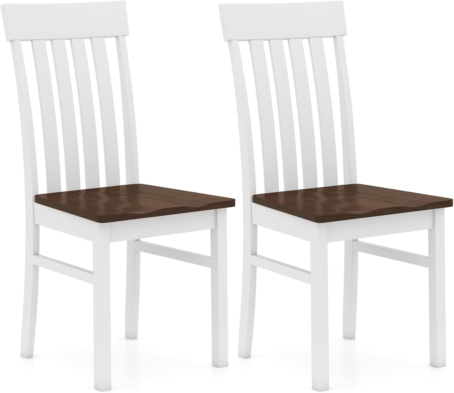 Zestaw 2 Drewnianych Krzeseł do Jadalni, Kuchenne bez Podłokietników, Oparcie z Listewkami, Siedzisko z Drewna Kauczukowego, Krzesło Windsor (Orzech)