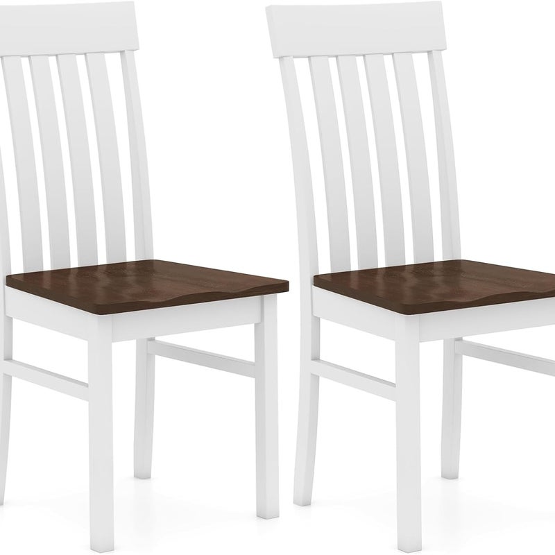 Zestaw 2 Drewnianych Krzeseł do Jadalni, Kuchenne bez Podłokietników, Oparcie z Listewkami, Siedzisko z Drewna Kauczukowego, Krzesło Windsor (Orzech)