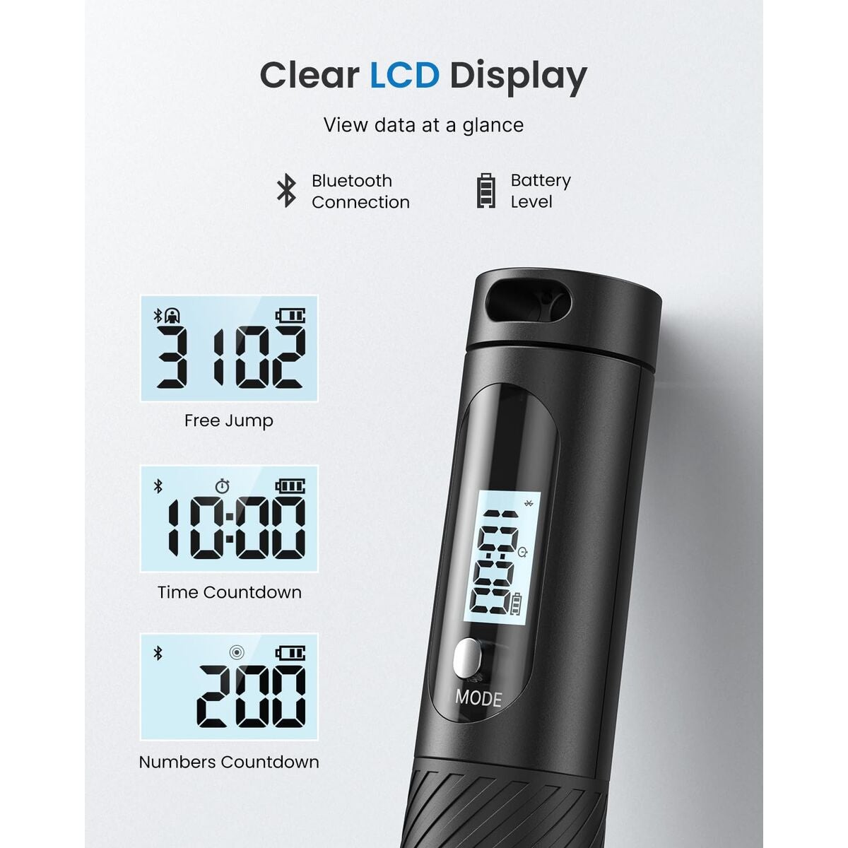 Renpho Corda per saltare SMART JUMP ROPE nera, lunghezza regolabile, senza filo - 6