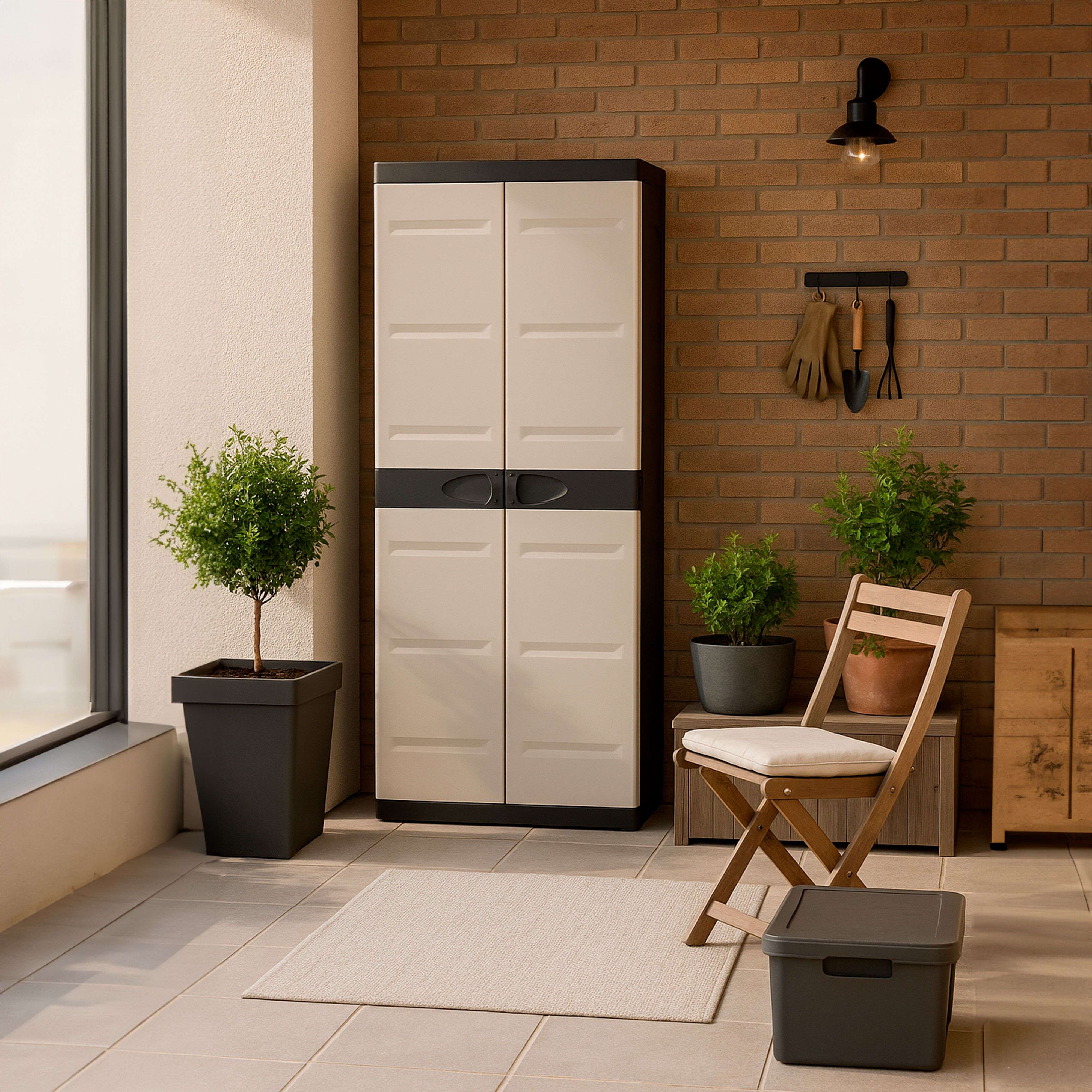 Meuble de rangement PLASTIKEN Titanium 2 portes 4 etageres reglees beige noir 70x44x176 cm - 4