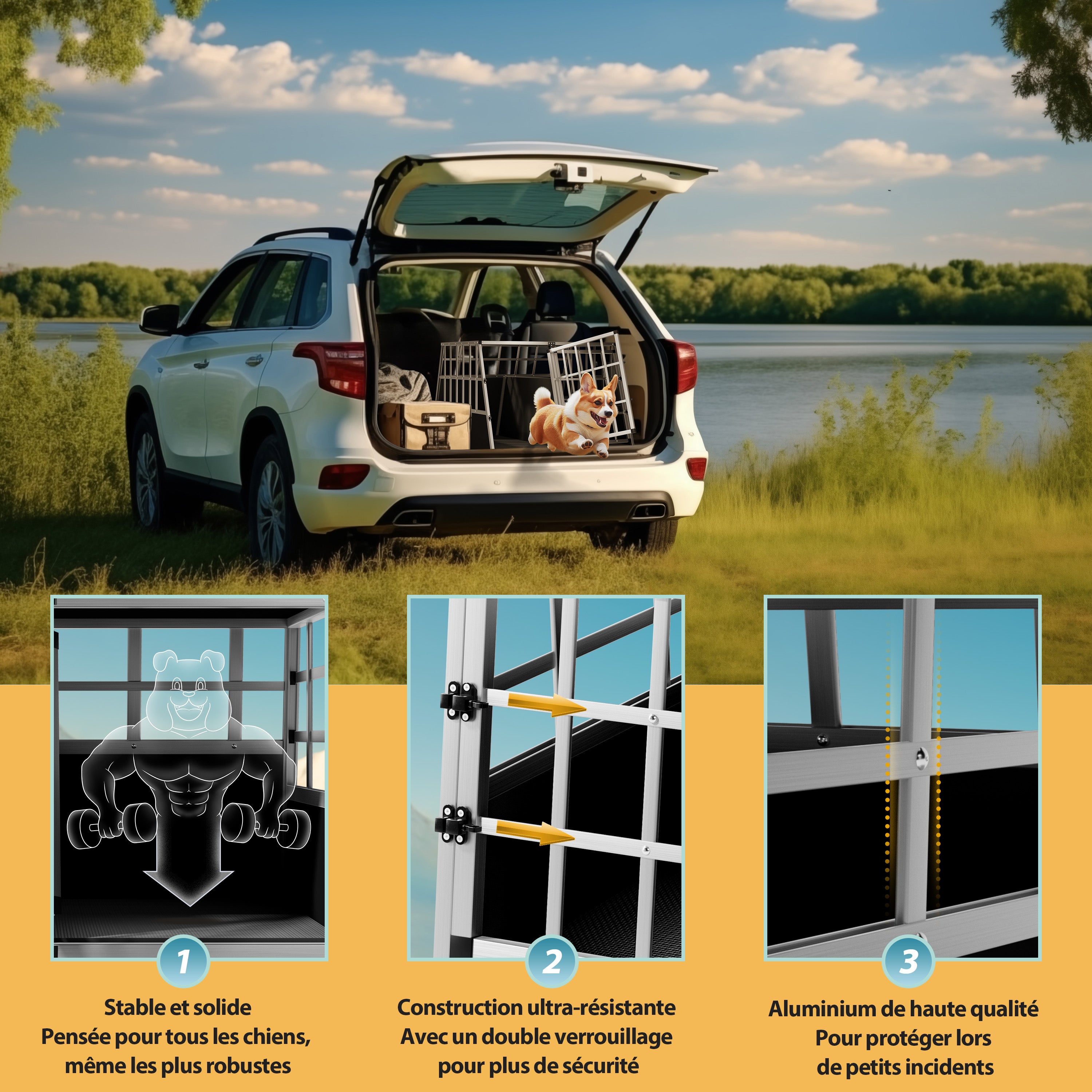 CADOCA® Cage de Transport XL pour Animaux Aluminium MDF 2 Portes Noir Caisse Chien boîte Box de Transport Voiture - 4