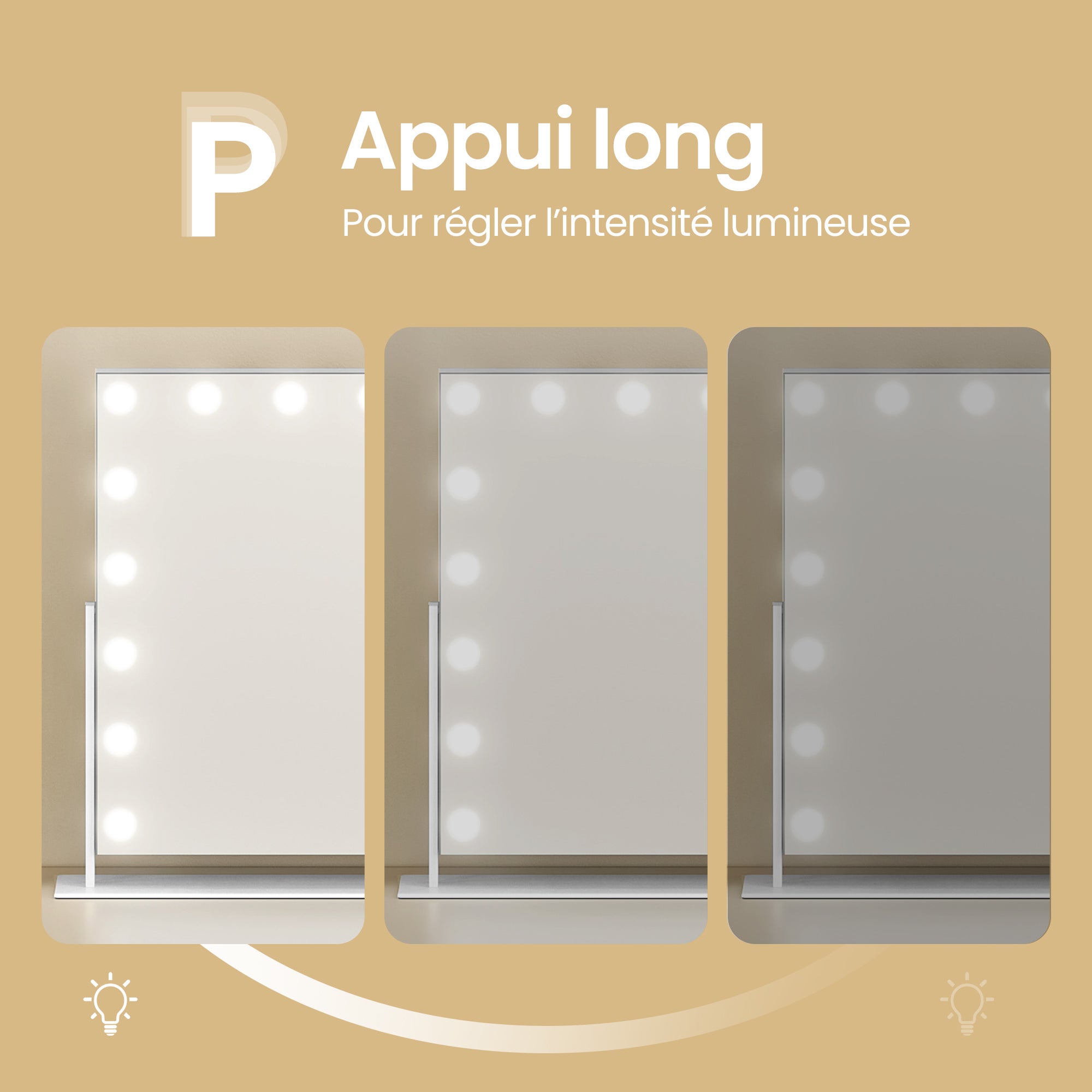 Miroir de Maquillage, avec Ports de Charge, 18 Ampoules, Miroir Grossissant, 80 x 60 cm, Blanc - 7