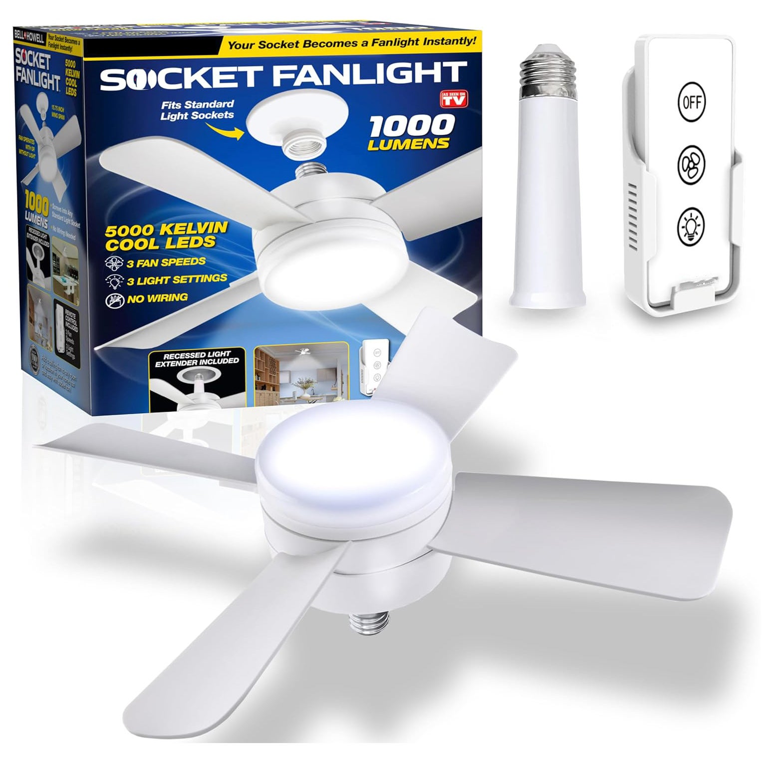 Ventilatore Soffitto Con Luce LED E Telecomando - E27 Bianco