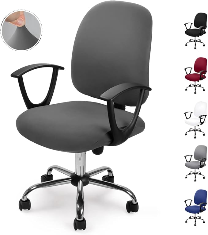 Pokrowiec na krzesło biurowe (szary, 2 szt.), zdejmowany pokrowiec na krzesło, uniwersalny, nowoczesny, minimalistyczny styl, obrotowy pokrowiec na kr