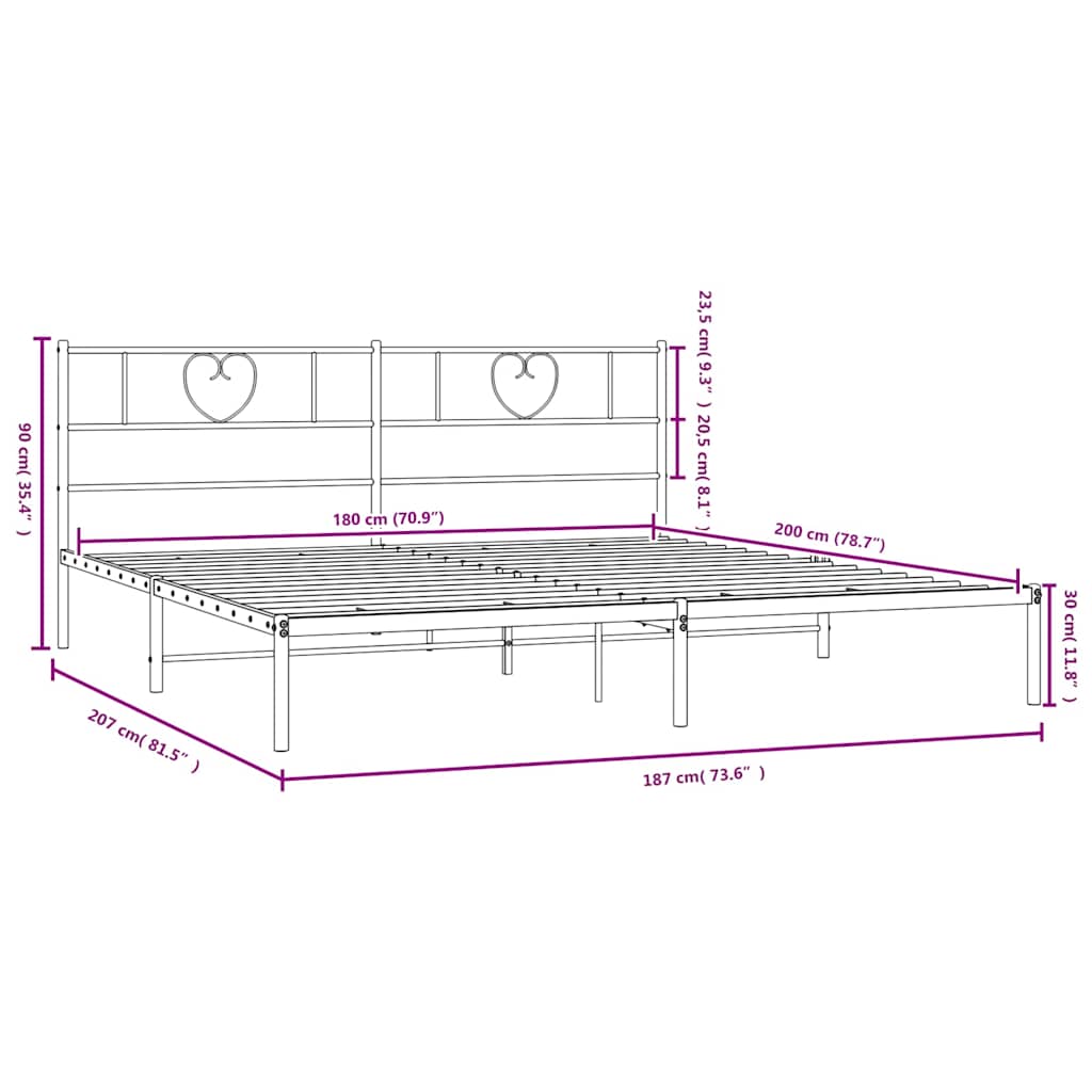 Estructura cama sin colchón con cabecero metal negro 180x200 cm vidaXL - 9