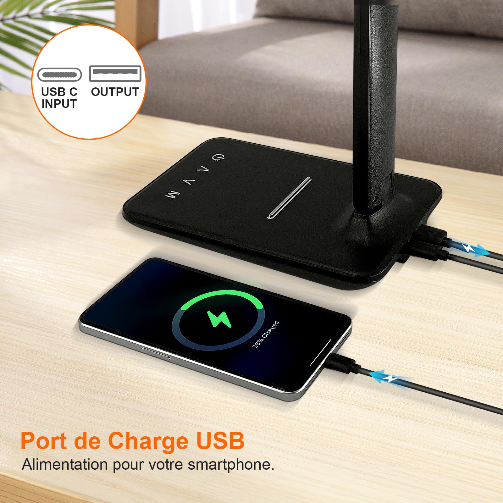 Lampe de table LED, lampe de chevet à intensité variable, 5 modes de couleur,5 niveaux de luminosité, contrôle tactile flexible,pour chambre à coucher - 5