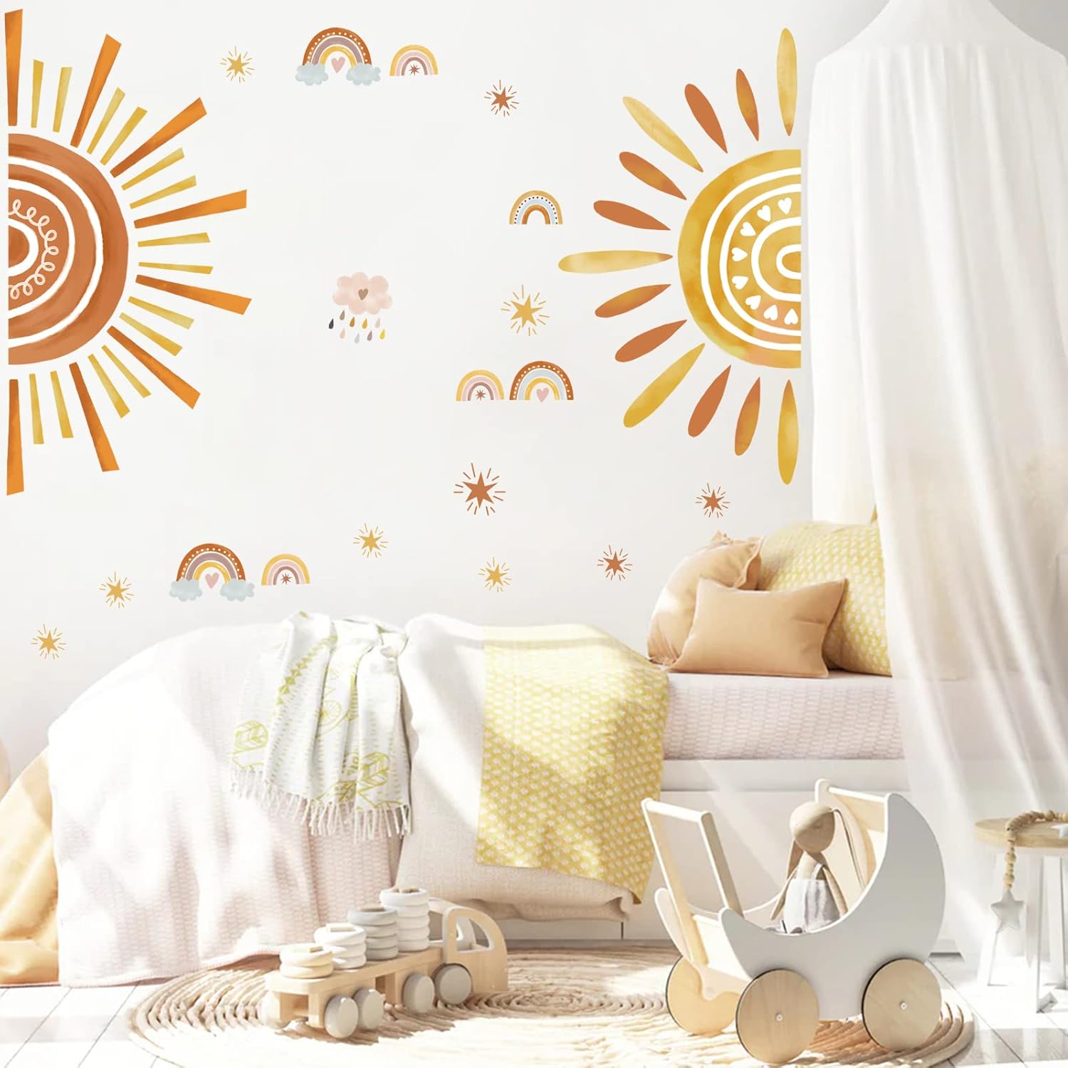 ufengke Adesivi Murali Ape Gialla Adesivi Muro Fiorellini Alveare Ramo per Camera da Letto Bambini Soggiorno Asilo Nido Decorazioni Parete