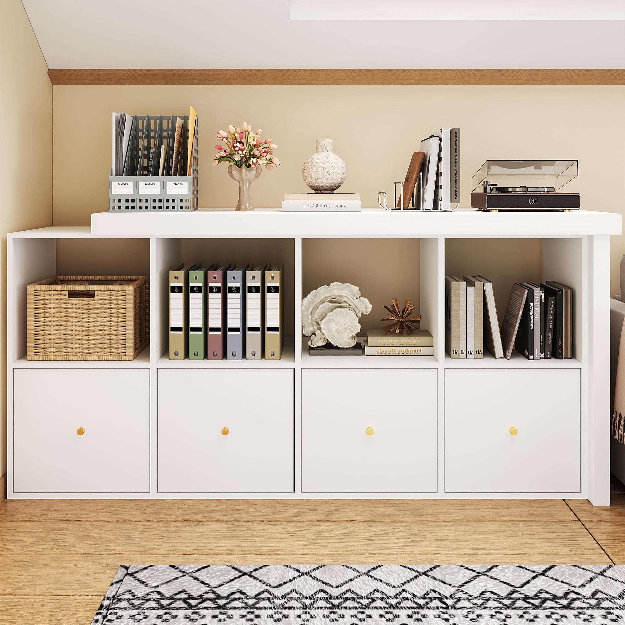 Bureau d'Angle Pivotant 360° Modulable L ou Droit, Table 120cm avec 4 Tiroirs & 4 Niches, Structure Renforcée 4cm, Flexible & Design - Blanc - 2