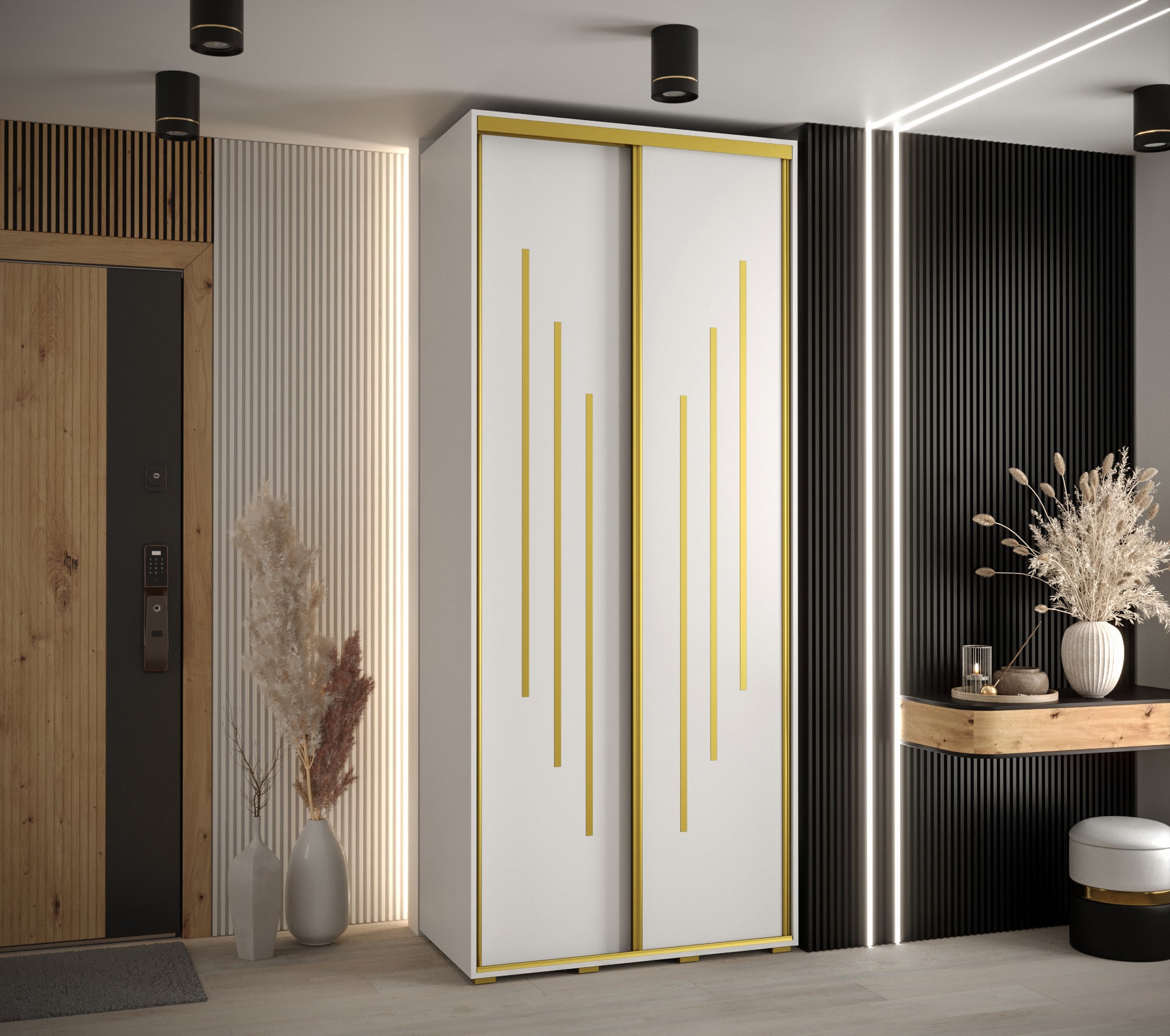 Szafa przesuwna wysoka Davos 8 120 x 60 x 235,2 cm biały + biały + u. złoty - Abiks Meble - 2