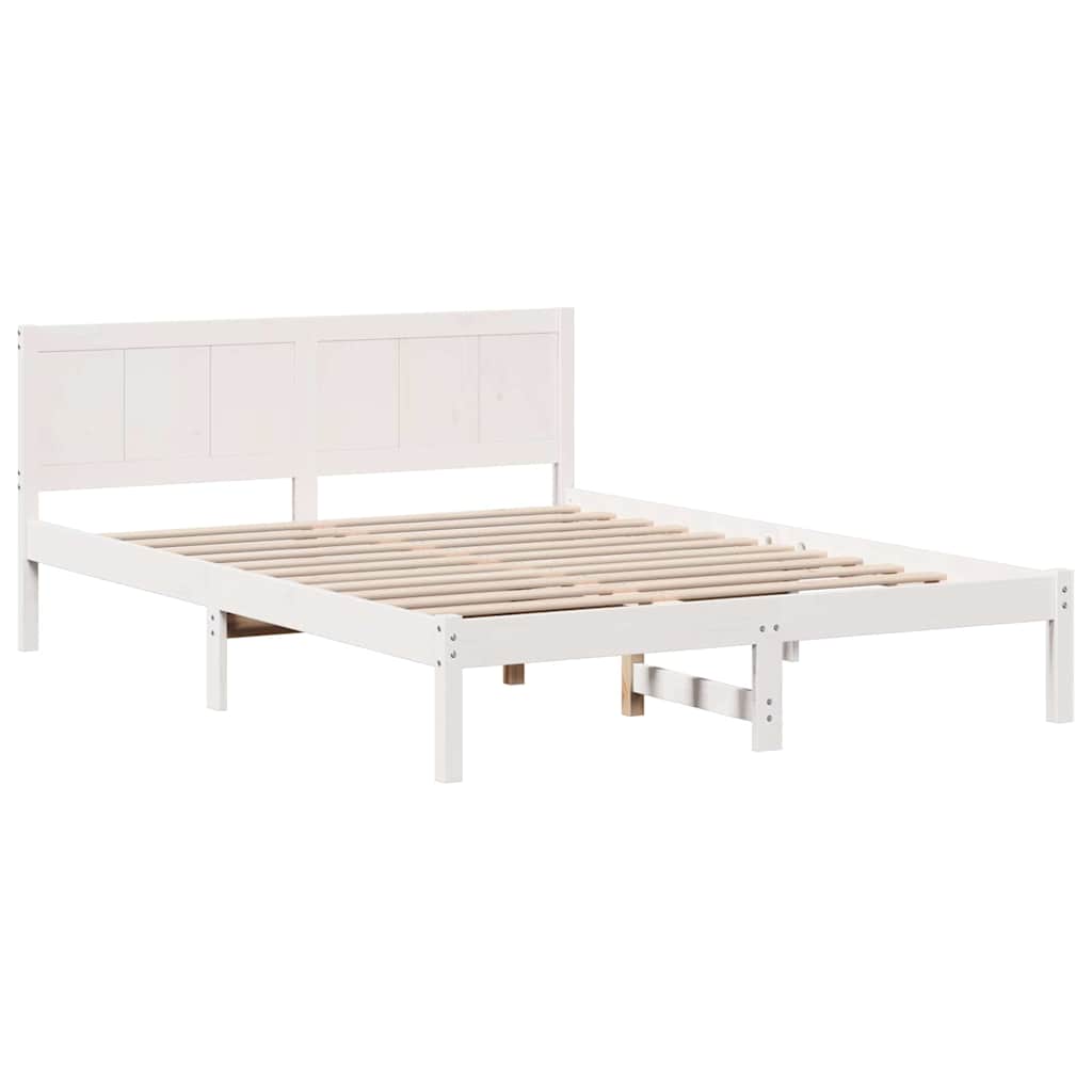 Łóżko Drewniane Białe Rama Łóżka Ze Stelażem Drewniana Łóżko Do Sypialni Pokoju 140 x 200 cm