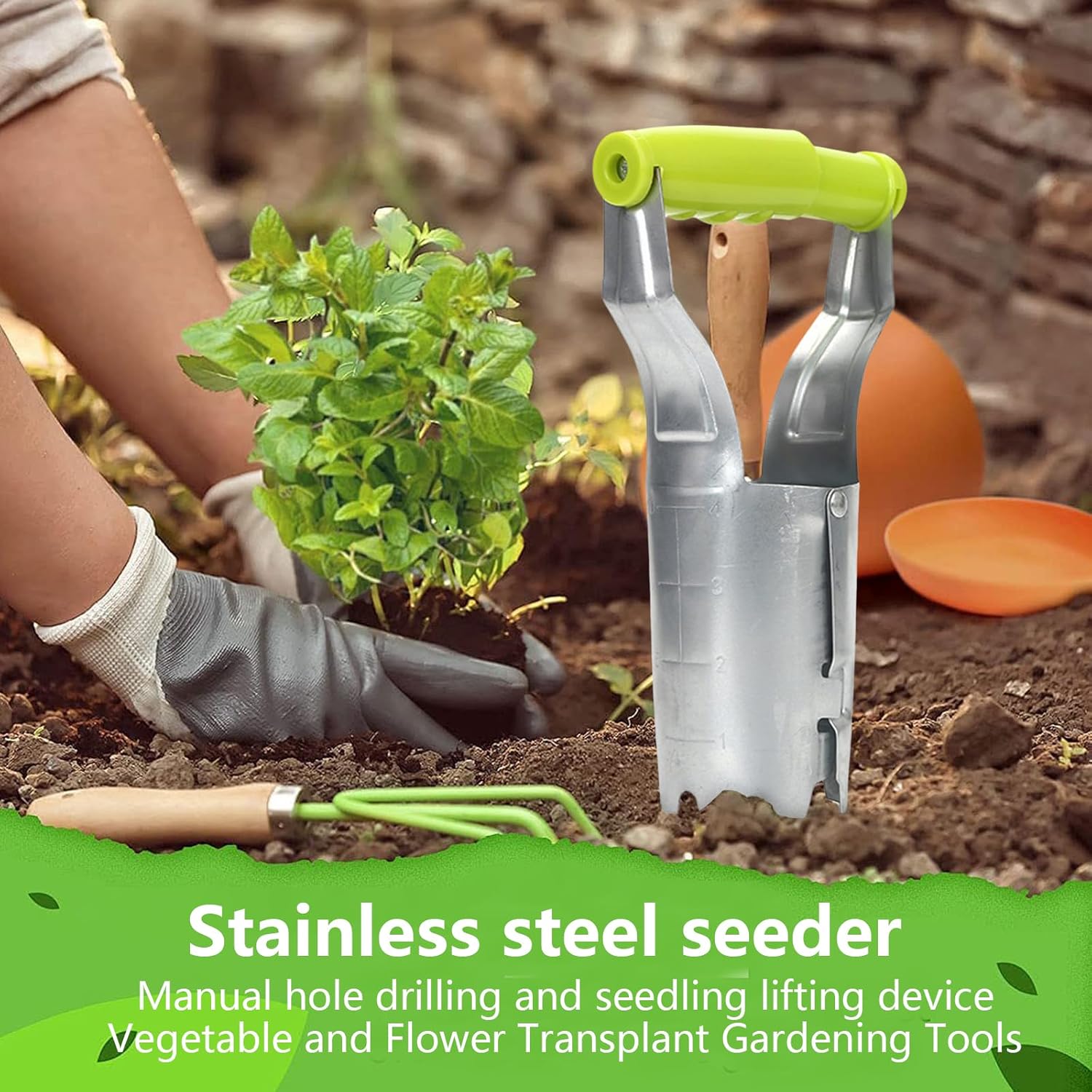 Planteur de bulbes pratique avec déclenchement automatique et échelle de profondeur - Aide à la plantation pour bulbes de fleurs - Perforateur pour - 4
