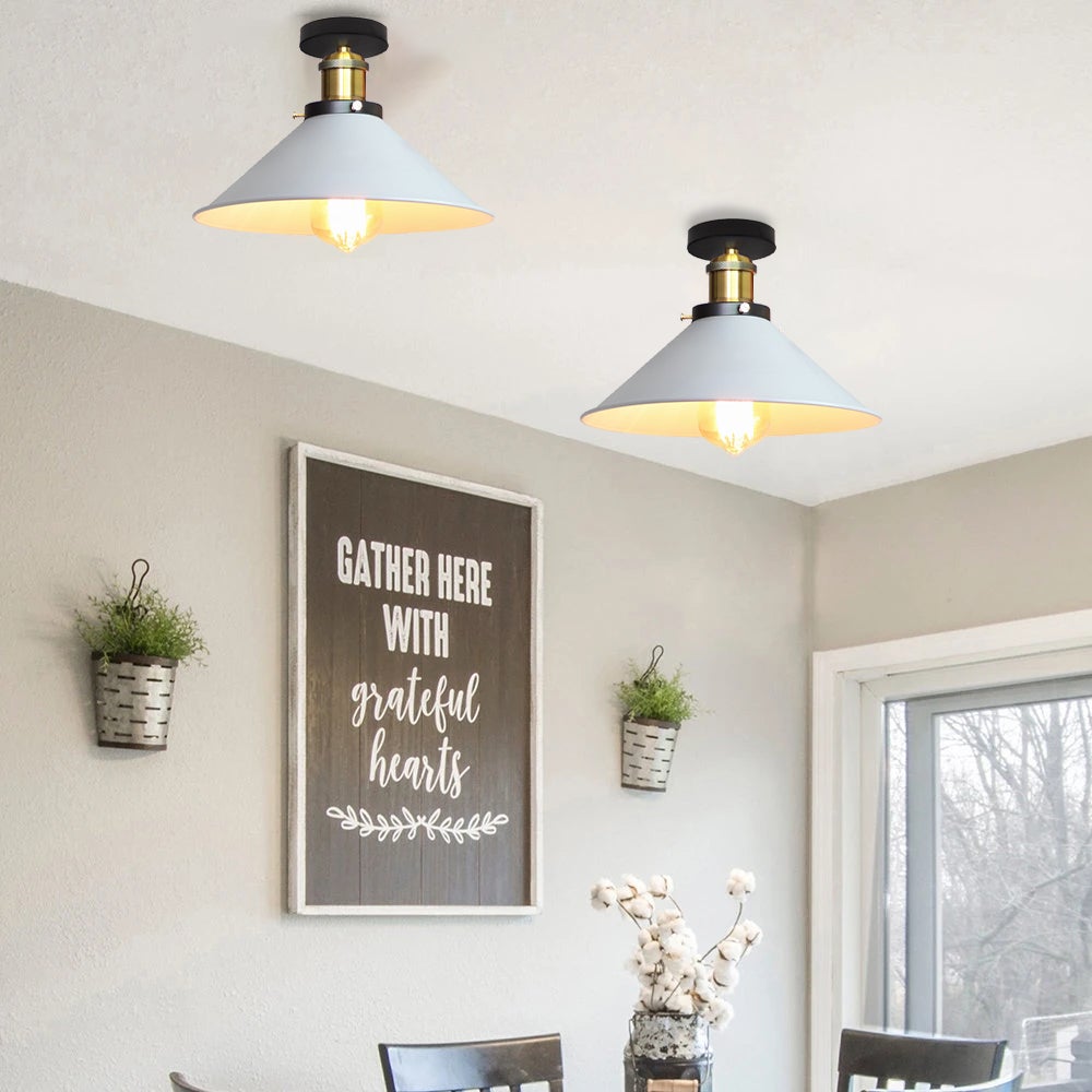 Zestaw 4 lamp sufitowych w stylu industrialnym, żyrandole metalowe retro, lampy wiszące LED, wysokiej jakości lampy sufitowe, φ22 cm (biało-złote) - 2