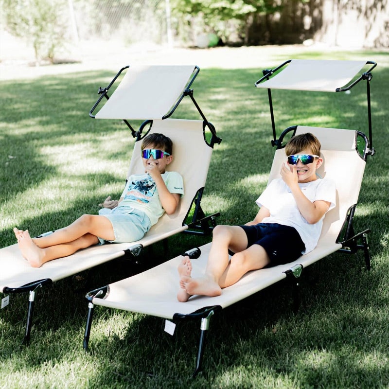Ensemble de 2 chaises longues pliantes, chaises longues de jardin avec pare-soleil, dossier réglable en hauteur sur 5 positions - 8