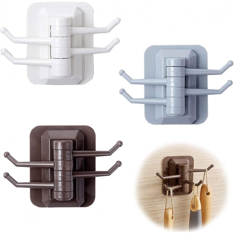 Zestaw 3 samoprzylepnych wieszaków ściennych z 4 obrotowymi ramionami, uchwyt do kuchni, łazienki, warsztatu