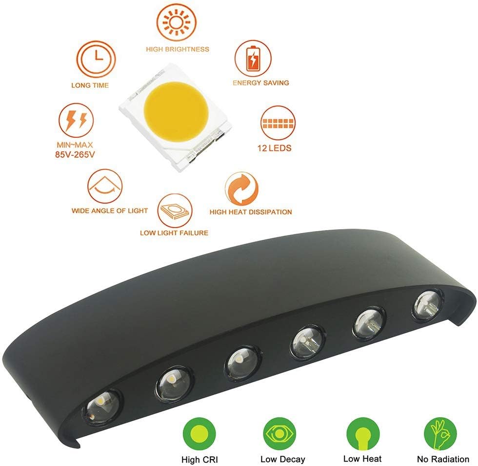Applique murale Led 12W, applique murale d'intérieur noire 6500K, Angle