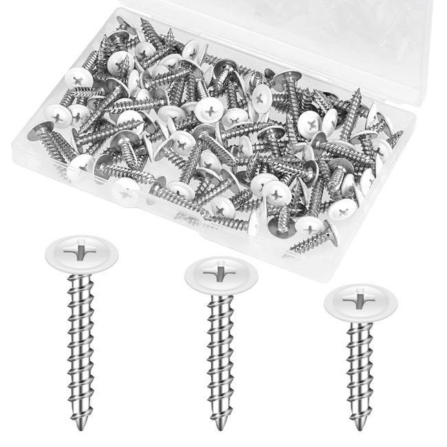 Opakowanie 120 białych śrub nr 8 - śruby z łbem płaskim - wkręty samogwintujące do drewna - wkręty stolarskie do płyt ściennych - 1/2", 3/4" i 1"
