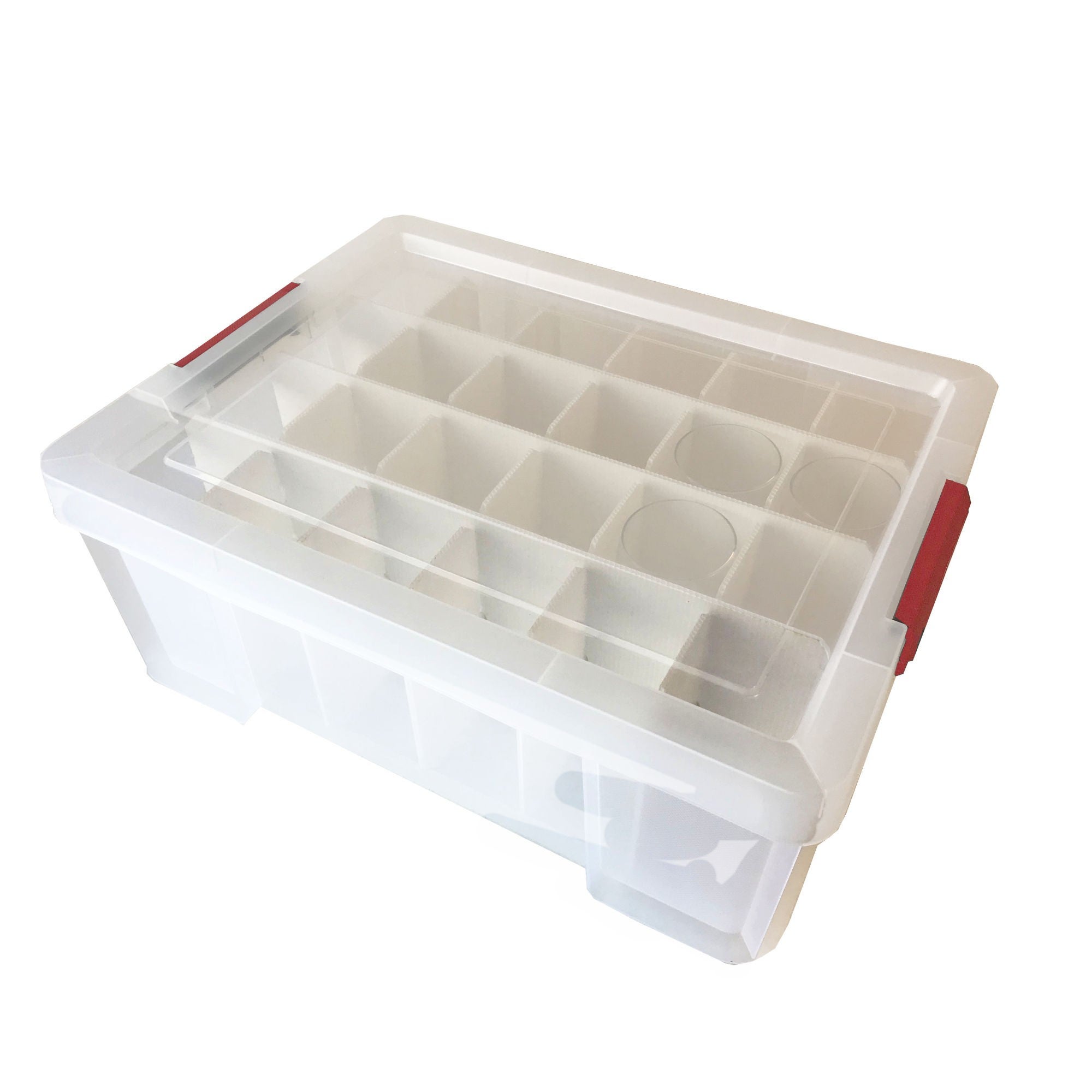 Lot de 3 boîtes de rangement en plastique pour verres 27L renforcées transparentes avec couvercle clipsable GLASS STORE - 3